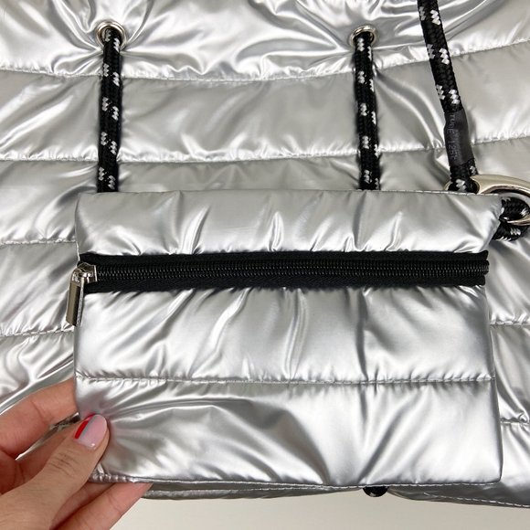 Puffer Metallic Silver Nylon Large Tote Puffy - Picture 7 of 10